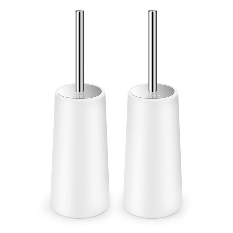 IXO Toilet Brush and Holder  2 Pack Toilet Brush with 304 Stainless Steel Long Handle  Toilet Bowl Brush for Bathroom Toilet-Ergonomic  Elegant Durable (White) - Image 1
